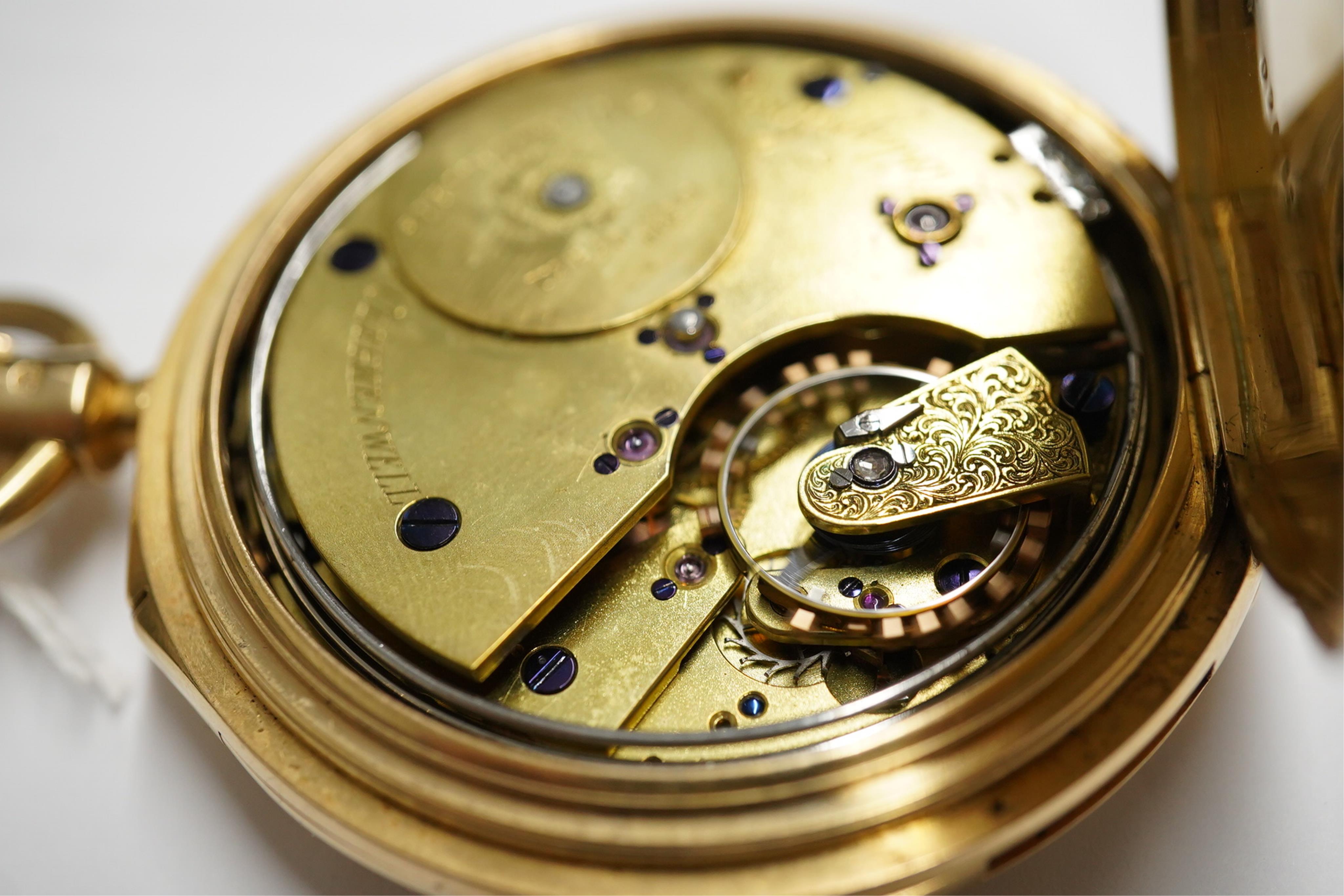 A George V 18ct gold hunter minute repeating lever pocket watch, by Ashley & Sims of Clerkenwell